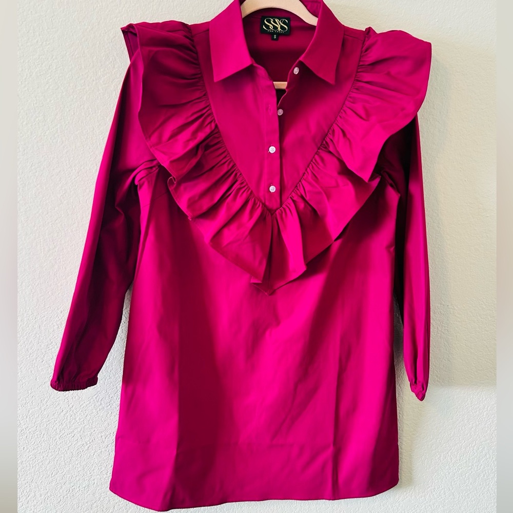 SSY The Finley‎ Ruffle Dress in Magenta SZ SM - Picture 2 of 7